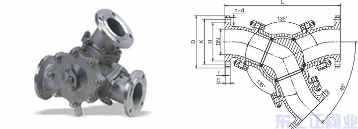 Y型三通法蘭球閥結構圖